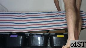 anal pleasure while wearing blue underwear.