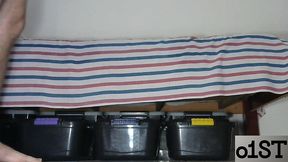 anal pleasure while wearing blue underwear.