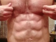 Muscle stud posing and jerking big dick