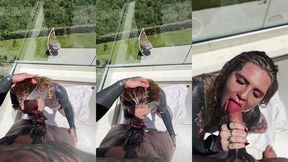pov balcony split tounge deepthroat head with facial 😈💦