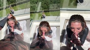 pov balcony split tounge deepthroat head with facial 😈💦