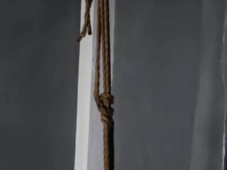 Hanging by Her Ankles From Rope Servitude, Serf Mila Can't Escape the Wand Attached to Her Swollen Vagina
