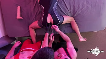 hot twink gets hole fisted by another twink and muscular jock in rubber threesome with large toys