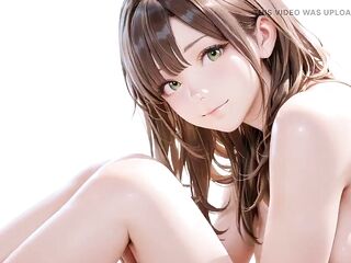 Forest Elf's Intimate Dream! Green off-shoulder Outfit, Kneeling and Arching Thighs Against a Stark White Backdrop.
