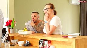 Hot Wife Had A Nice Chat With Her Hubby And Fucked With A Hotel Guest Behind His Back!