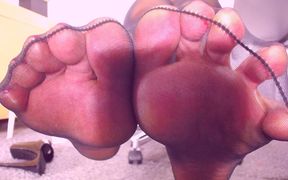 Episode 253. Sexy Feet, Painted Toes in Black Sheer Pantyhose, Worship, Teasing with Nylon Feet Imagine Yourself Being on Your K