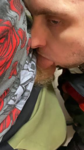 Kinkysirius in Chav Scally Outfit Sucks Hard by Leather Bear in the Public Restroom