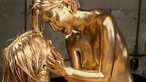 Playful Babes Painted In Gold Indulge In Kinky Lesbian Sex