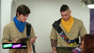Mom Swap - Athletic Boys In Scout Uniforms Swap Their Busty Stepmoms And Pound Them On The Couch
