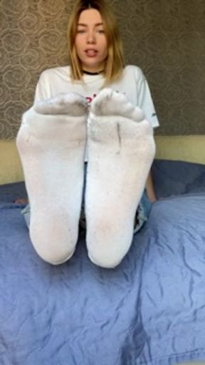 slut taking off her socks and make you jerk off