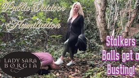 Public Outdoor Humiliation -  Stalker's Balls get a Busting! (1080p)