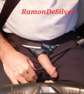 Master Ramon takes his divine cock for a walk in the car, hot