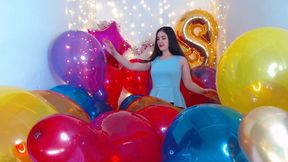 Lena Pops a Room Full of Crystal 16-inch Balloons HD (1920x1080)
