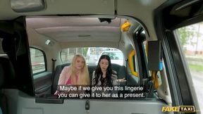 Two sexy horny babes give the driver a pity fuck