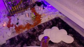 Skeleton Babe Sucks Dildo in Halloween