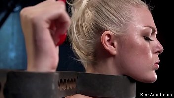 Blonde in device bondage rides Sybian