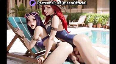 2025 uncensored poolside bikini creampie threesome with huge futa bigtits wet