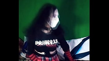 Jerk off and playing with dildo in slutty clothes