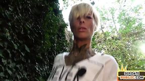Inky MILF works guy after giving blowjob on a public sex date