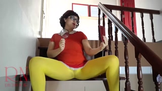 Velma Yellow pantyhose Performing in old house at stairway