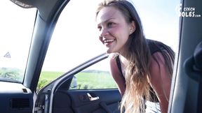College girl with long toes hitchhiking foot worship
