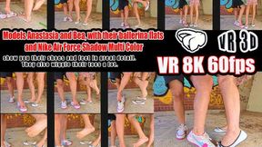 VR 3D 8K 180 60 fps | Models Anastasia and Bea Toe Wiggling, with their ballerina flats and Nike Air Shadow Multi Color, show you their shoes and feet in great detail. They also wiggle their toes a lot.