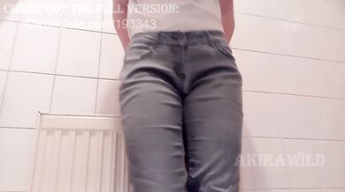 Long Desperate Pee in GREY PANTS then Shaking Orgasm
