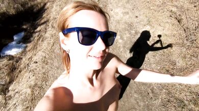 Pretty Russian baby steps nude through spring forest sneaking public cams