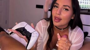 Hot Brunette in white stockings seduced me to anal fuck instead of playing PS5