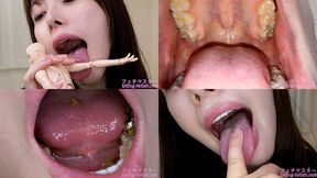 Momo Shiraishi - Showing inside cute girl's mouth, chewing gummy candys, sucking fingers, licking and sucking human doll, and chewing dried sardines - MOV 1080p