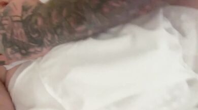 Hubby greedily guzzles his wife's milky feast