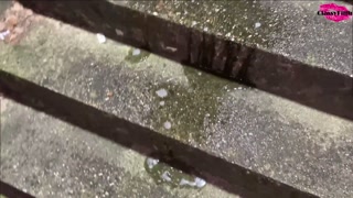 Pissing on a public staircase