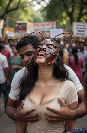 Couple in masked protest