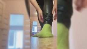 Pumping car’s pedals with sneakers