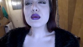 Shiny purple lips and mouth check