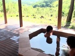 Cute Asian babe enjoys a hot fucking in a public bath house