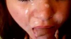 Plumpy girlfriend takes massive load of semen on her slutty face
