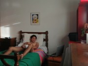Boy plays with a 22 cm toy dick