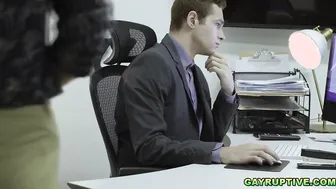 Trevor Harris and Evan Knoxx seduce boss Jayden Marcos into bareback anal threesome