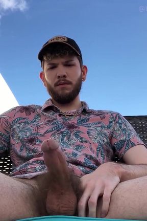 Hairy Hung Exhibitionist Country Hunk Kicks Back &amp; Jerks Off His Big White Cock &amp; Blows a Big Cumshot Outside in Public