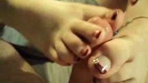 Bodacious pale skin girlfriend gives me amazing footjob after work