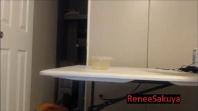 Peeing in bowl on table (480p)