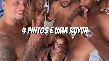 Primeira vez da ruivinha safada com 4 homens pretos fodendo muito ela