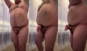 Solo jacking off thick hairy bear gushes thick cum