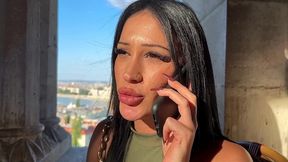 brunette tourist with an angel face sucks my cock in the park