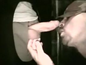 Military man gives gloryhole blowjob