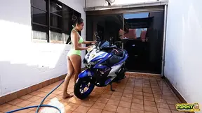 Hot Asian Teen Motorcycle Wash Nympho Creampie
