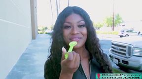 Ebony Queen Evi Rei swallows black cock at date gone wild