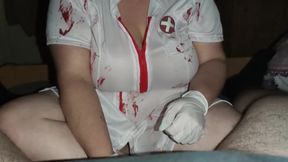 ChubbycoupleDE's Nurse Handjob Experience with Black Nails and Cumshot Delight