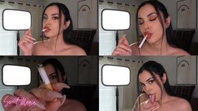 Triple mouth exhales and licking my own nipples! | Sweet Maria